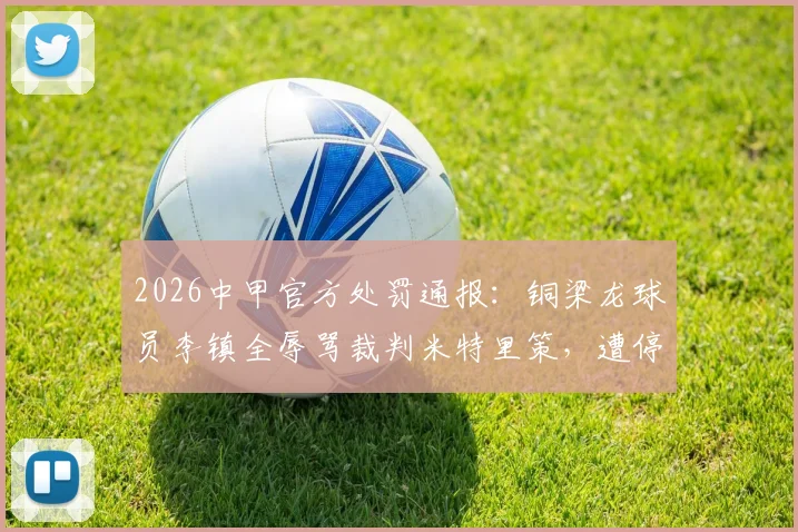 2026中甲官方处罚通报:铜梁龙球员李镇全辱骂裁判米特里策,遭停赛2场并罚款2万元